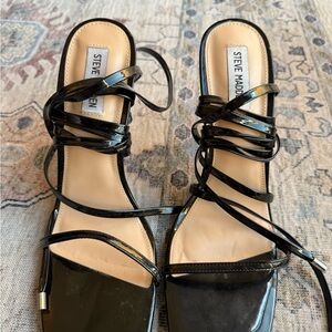 Steve Madden Glossy Black Strappy Sandals